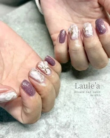 藤色ニュアンス天然石ネイル💅
