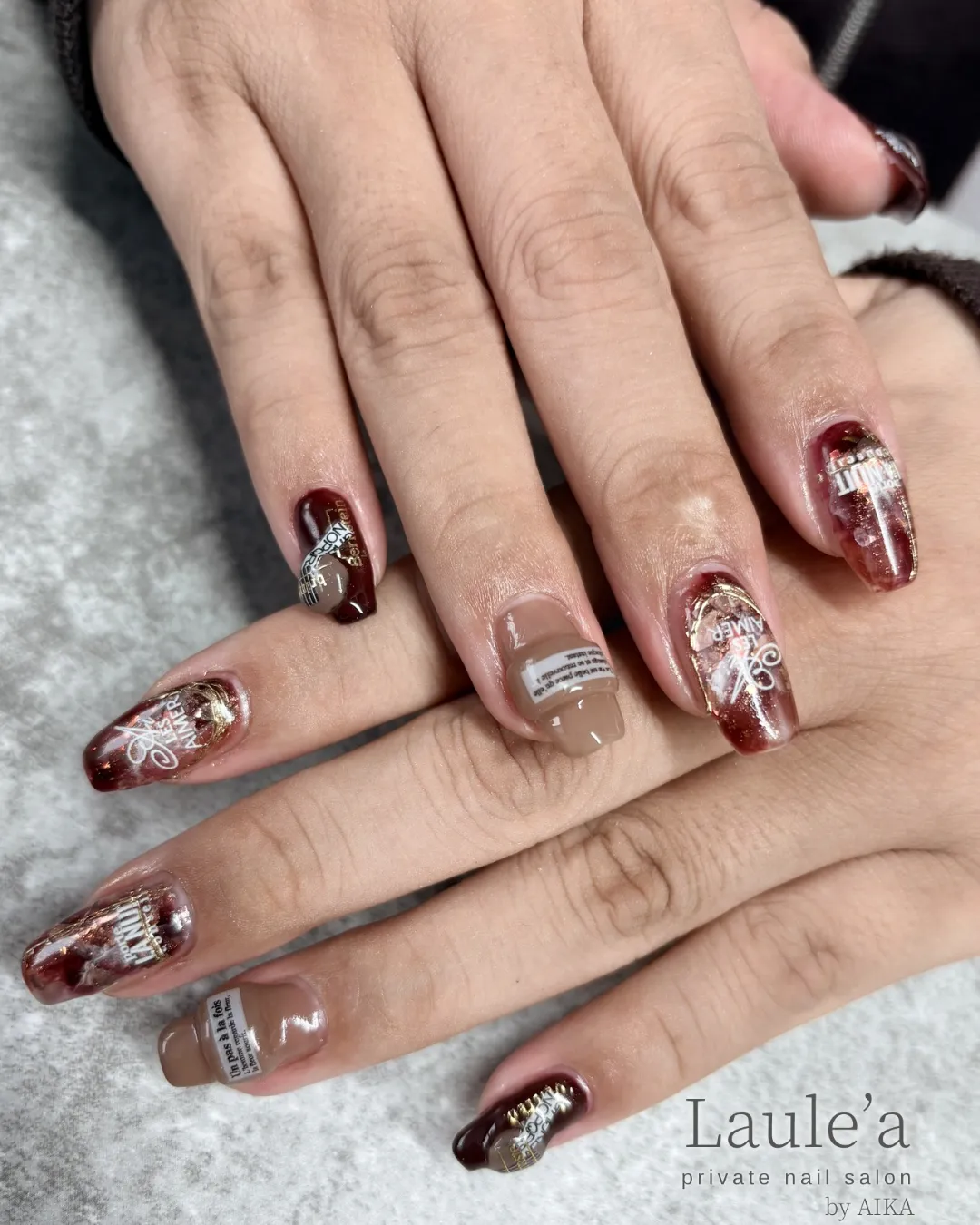 ボルドーニュアンス天然石ネイル